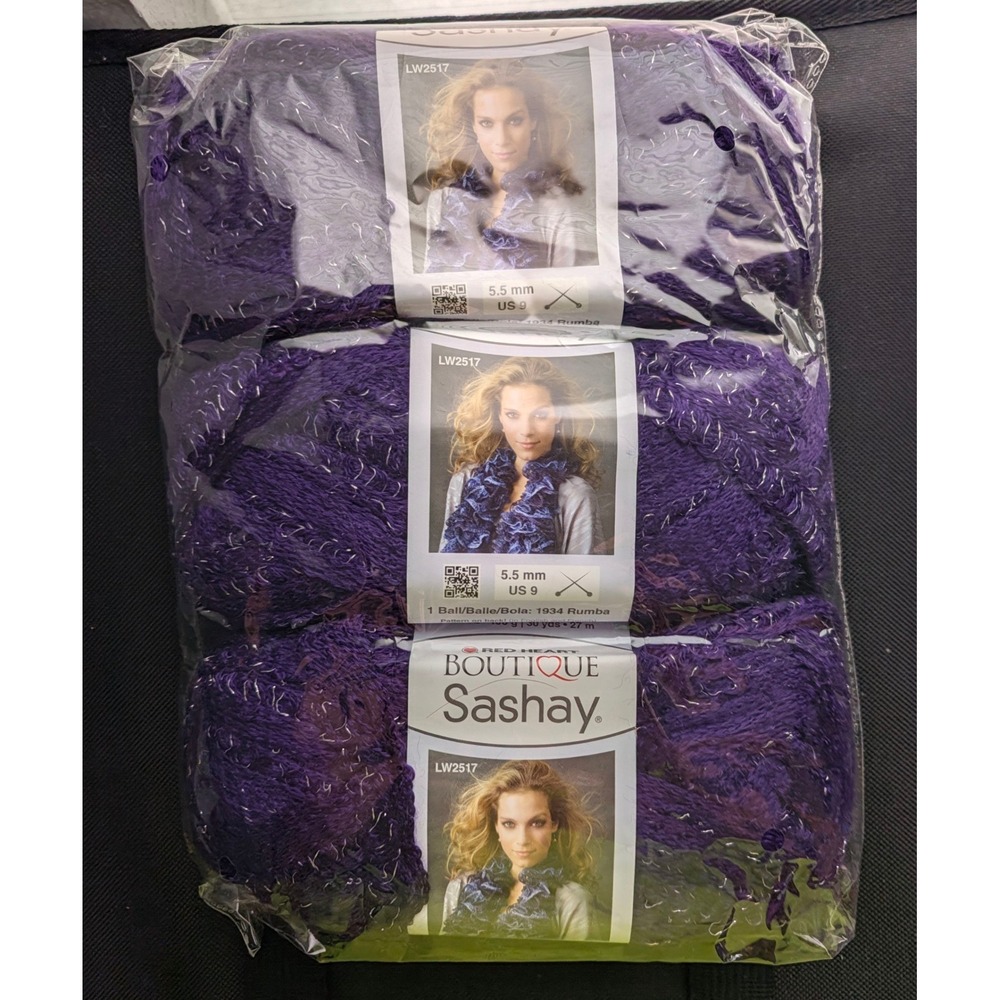 Red Heart Boutique Sashay Yarn 1934 Rumba Purple Metallic Mesh 3 Skeins Lot 8670